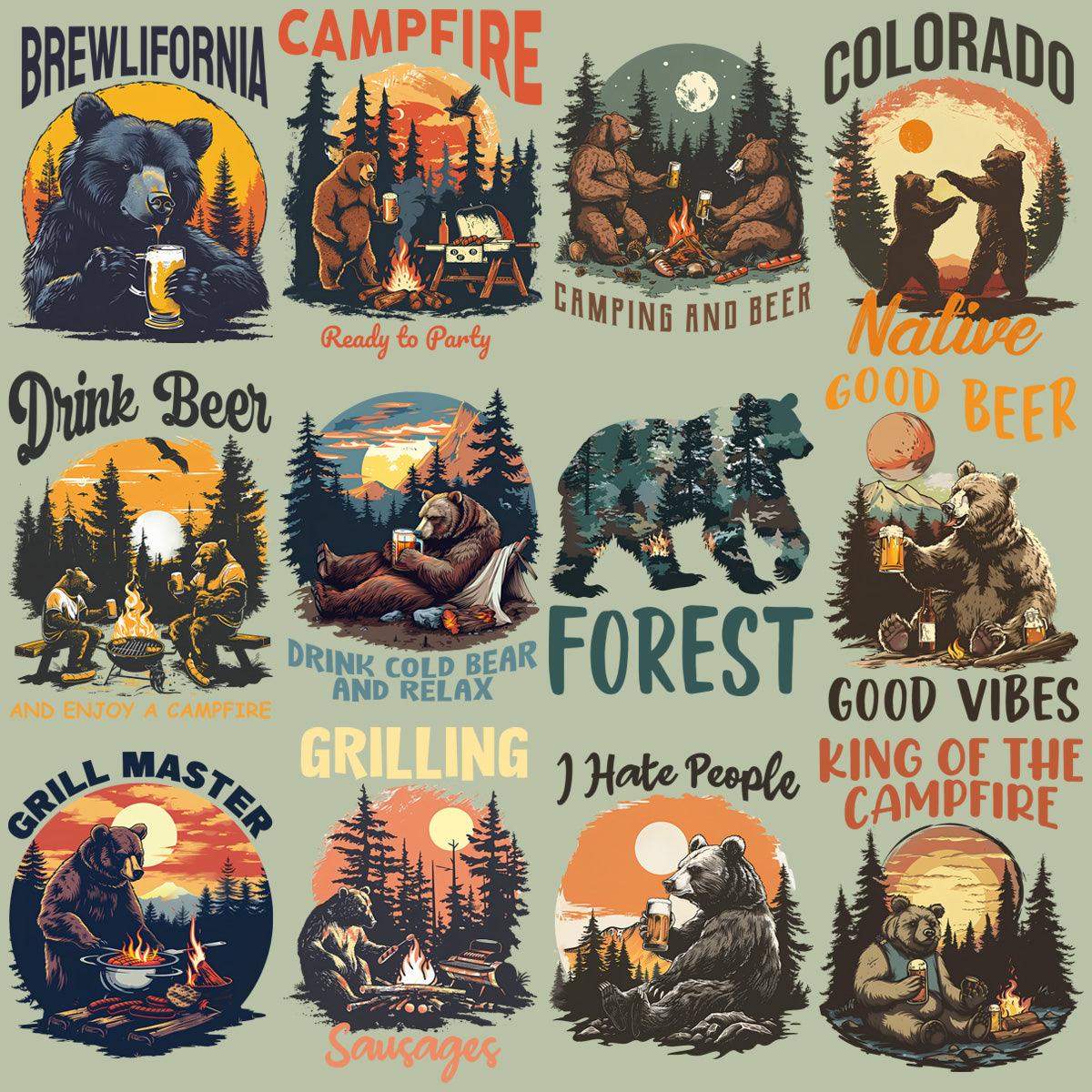 19 Summer Bear Camping PNG Designs: Cute Bear Camping Graphics Bundle