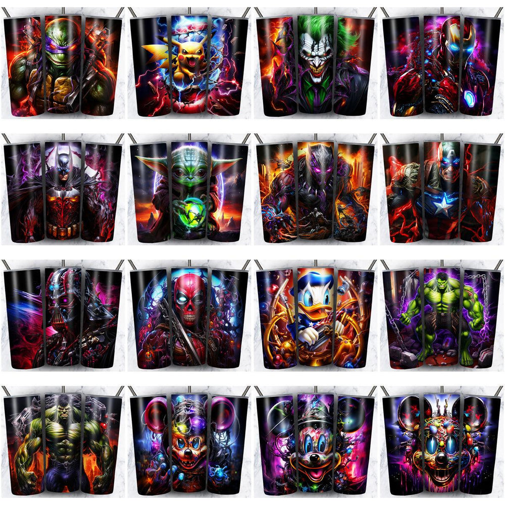 25 Cartoon Hero Tumbler Wraps: Instant Download JPG Bundle
