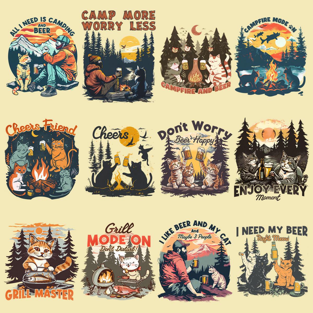 19 Cute Summer Cat Camping PNG Designs: Printable Bundle