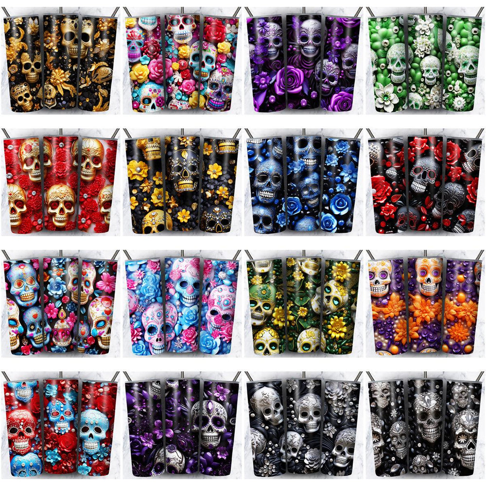 64 Seamless Skull Gem Tumbler Wrap Designs: JPG Bundle for Sublimation
