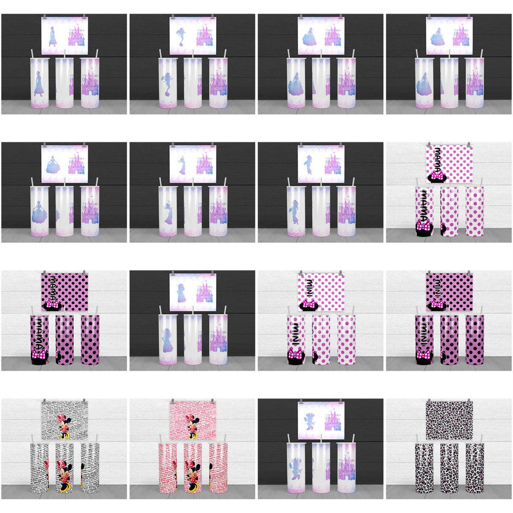 25 Princess Cartoon Tumbler Wraps: JPG Designs Bundle for Sublimation
