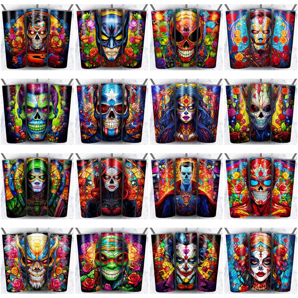 Superhero Sugar Skull Tumbler Wraps: 82 JPG Designs Bundle
