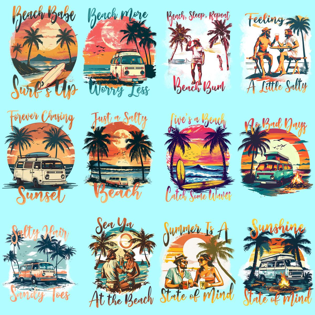 11 Vintage Beach PNG Designs Bundle: Retro Summer Graphics