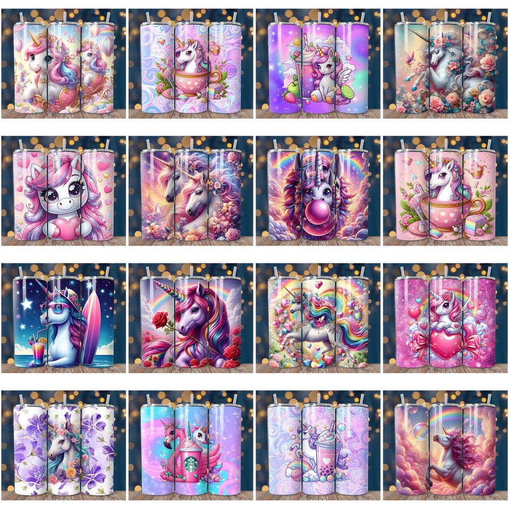 19 Unicorn Tumbler Wrap Designs: JPG Bundle for Sublimation

