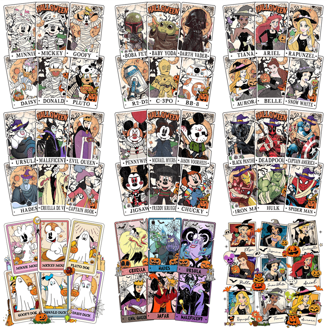 Spooky Halloween Cartoon Card PNG Bundle: 9 Designs