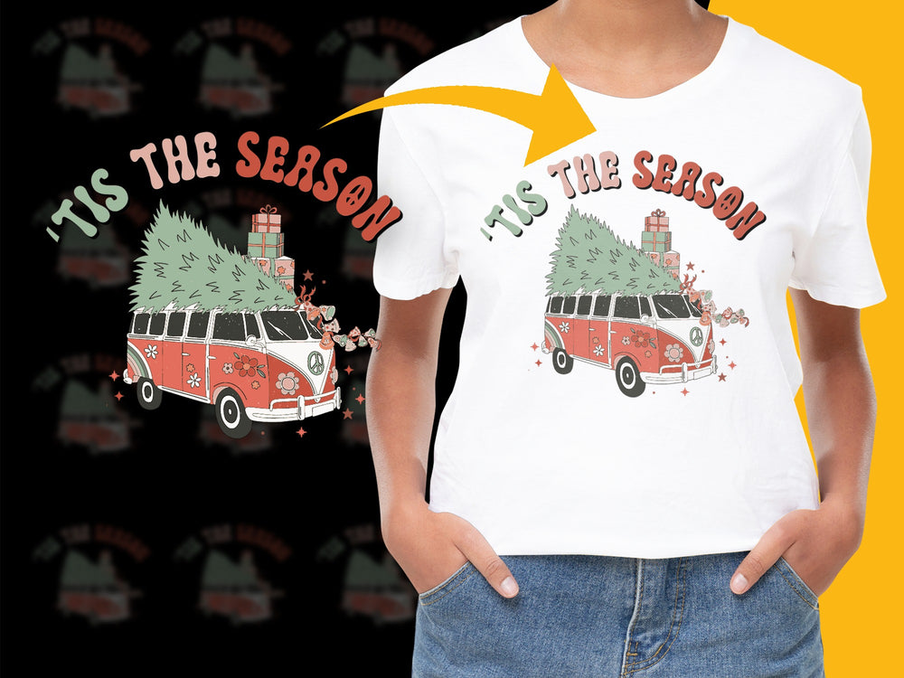 Vintage Christmas T-Shirt, Retro Bus with Tree Design, Festive Holiday Apparel, Unisex Winter Clothing