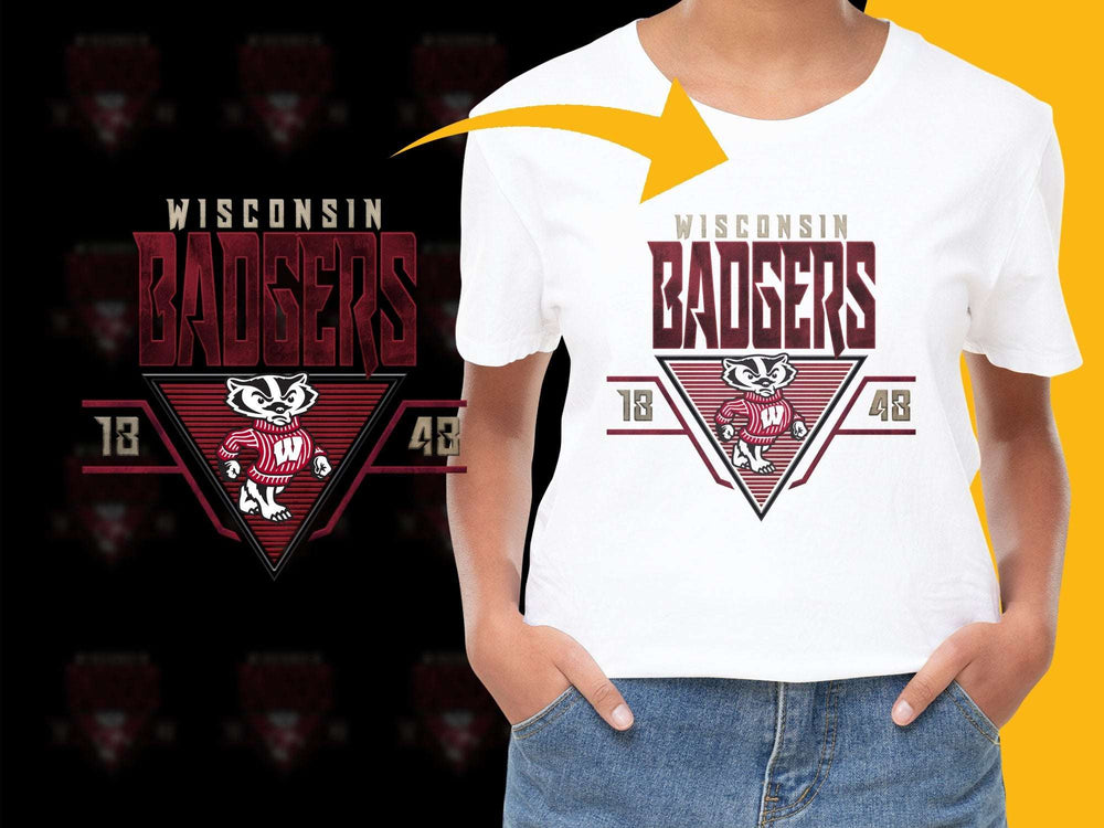 Wisconsin Badgers Logo T-Shirt, College Sports Fan Apparel, Graphic Tee, Unisex White Shirt