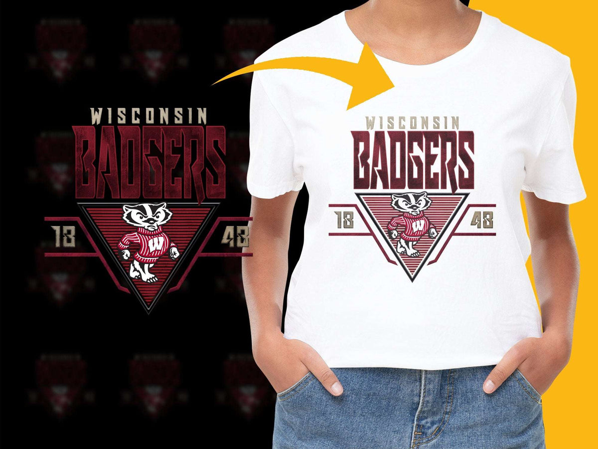 Wisconsin Badgers Logo T-Shirt, College Sports Fan Apparel, Graphic Tee, Unisex White Shirt