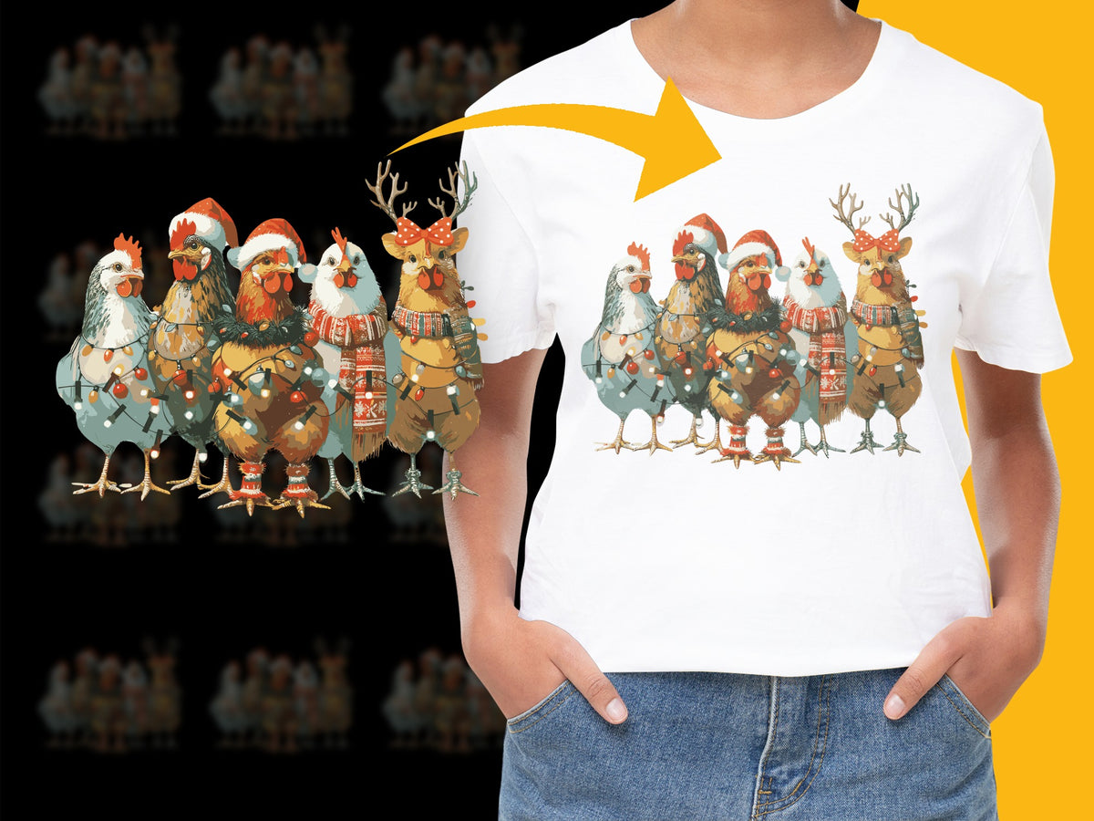 Kids Christmas T-Shirt, Cute Holiday Rooster and Reindeer Graphic Tee, Festive Animal Print Top for Children