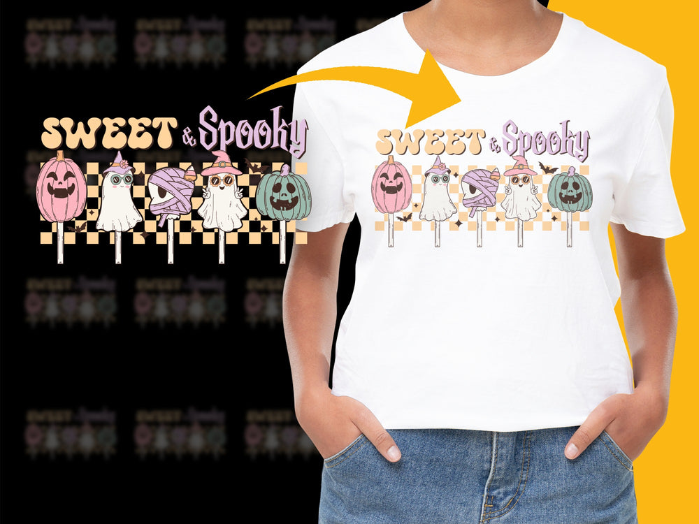 Women's Halloween T-Shirt Sweet and Spooky Pumpkin Witch Ghost Graphic Tee