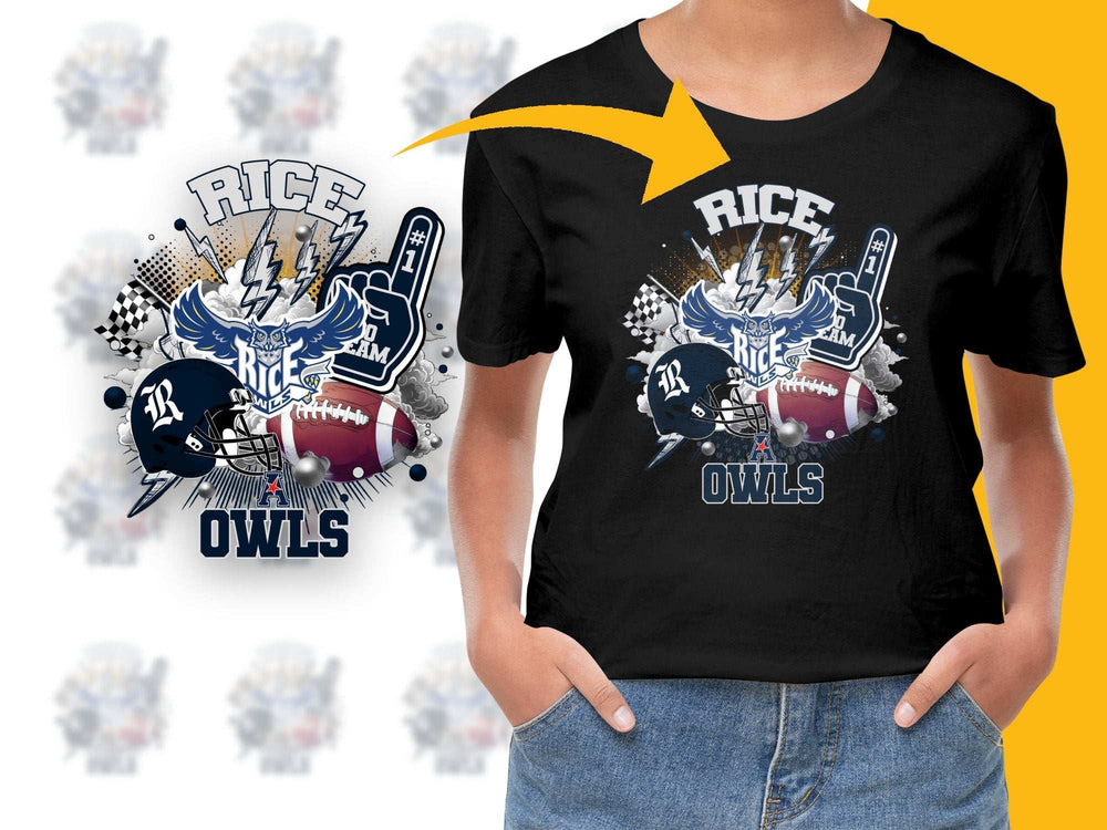 Rice Owls Graphic T-Shirt, Football Fan Game Day Apparel, Black Sports Tee, College Team Support Shirt
