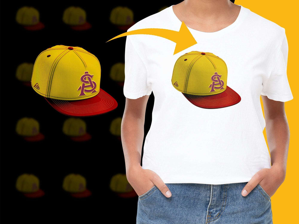Youth Yellow and Red Baseball Cap, Stylish Sports Hat, Adjustable Snapback, Casual Headwear for Kids