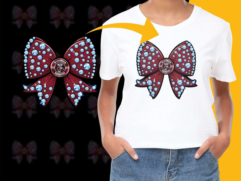 Women's White T-Shirt with Red Blue Gemstone Butterfly Design, Casual Fashion Top