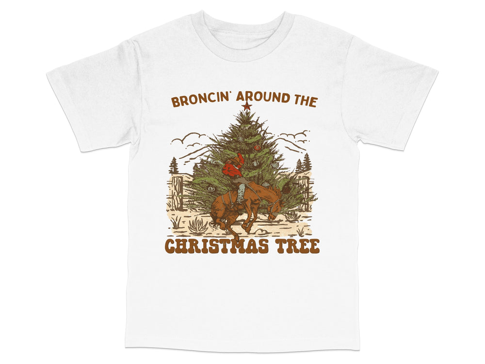 Christmas T-Shirt with Horse and Tree Design, Winter Holiday Apparel, Unisex Graphic Tee