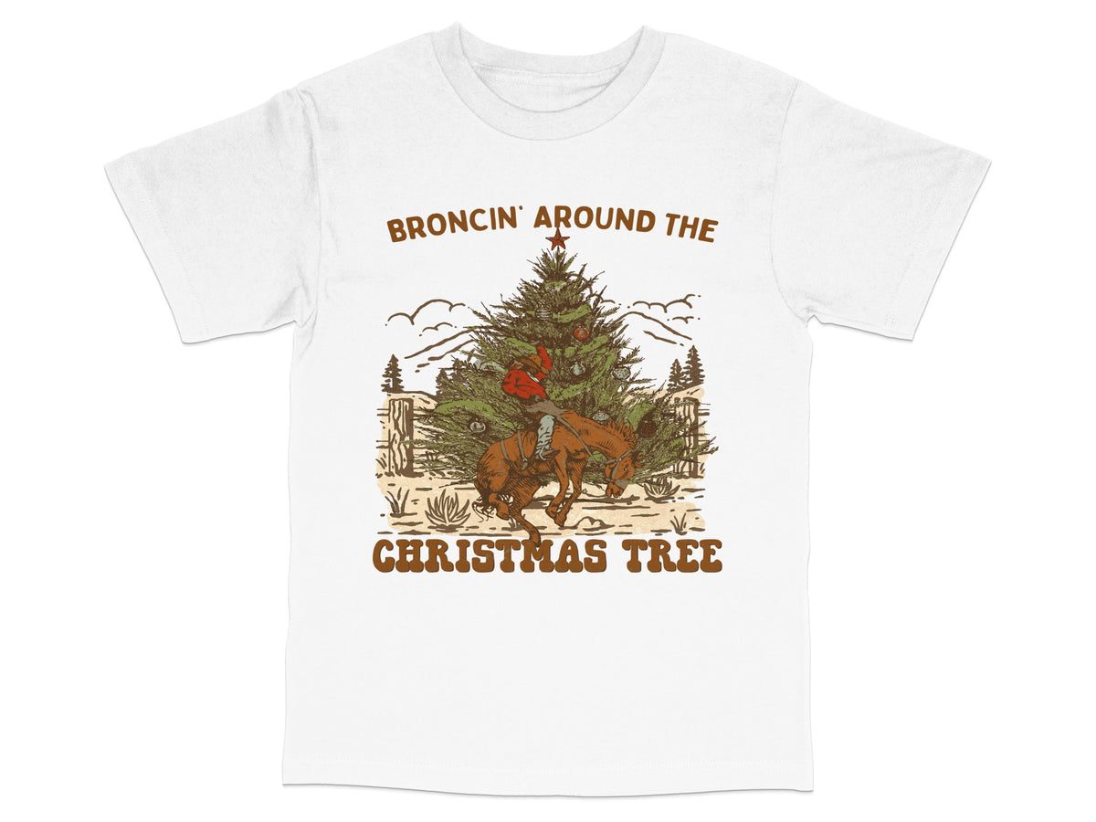 Christmas T-Shirt with Horse and Tree Design, Winter Holiday Apparel, Unisex Graphic Tee