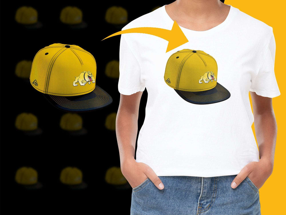 Yellow Snapback Hat with Cartoon Dog Design, Adjustable Flat Bill Cap, Trendy Streetwear Accessory for All Ages