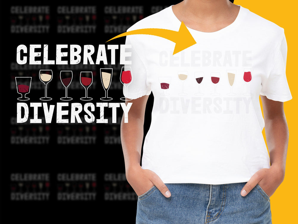 Celebrate Diversity T-Shirt, Colorful Wine Glasses Graphic, Unisex White Tee, Casual Fashion, Summer Top, Trendy Apparel
