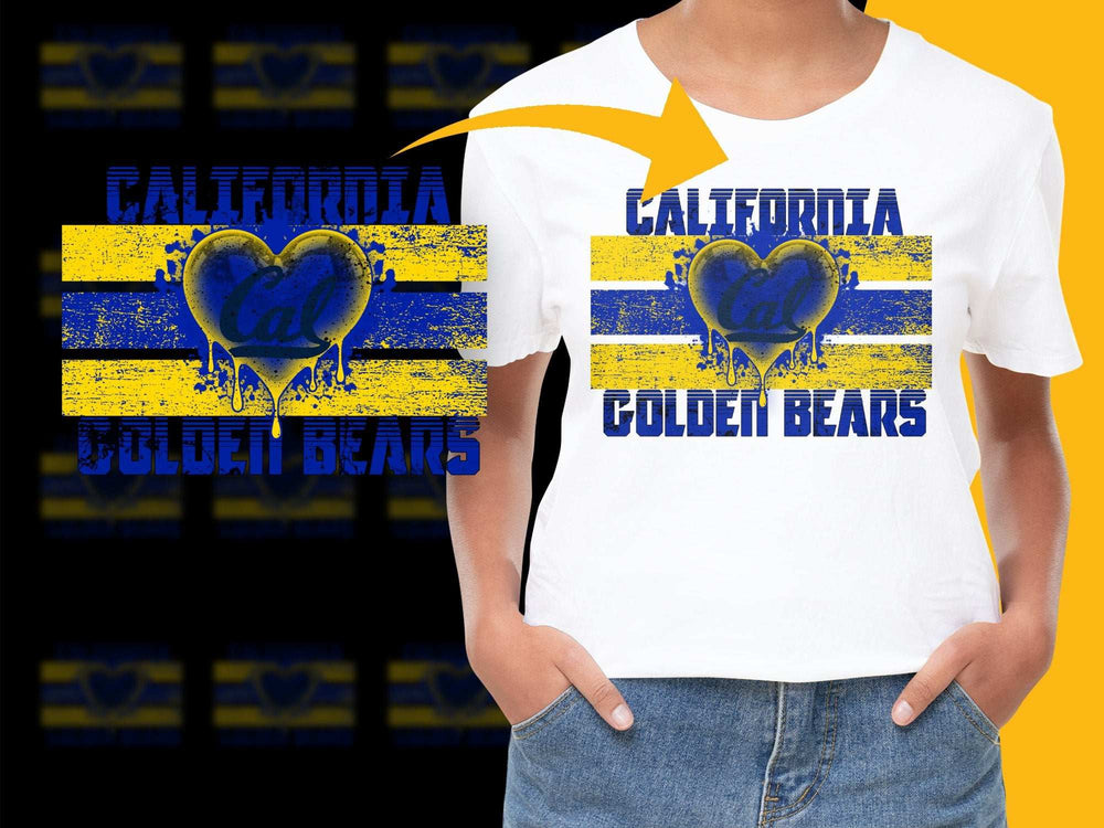 California Golden Bears Heart Graphic T-Shirt, Vintage Distressed Style, College Sports Fan Apparel