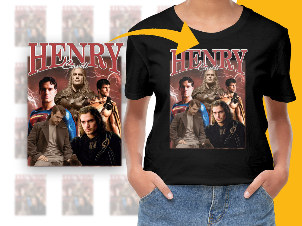 Henry Cavill Inspired Fan T-Shirt, TV and Movie Actor Collage, Graphic Tee for Adults