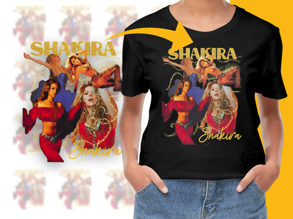 Shakira Graphic T-Shirt, Vintage Pop Star Print, Black Cotton Tee, Music Icon Fashion, Retro Style Top, Gift for Fans