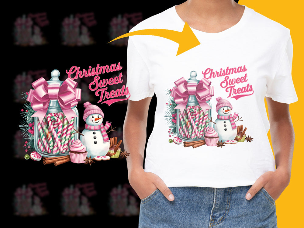 Christmas Sweet Treats T-Shirt, Festive Snowman Candy Cane Holiday Apparel