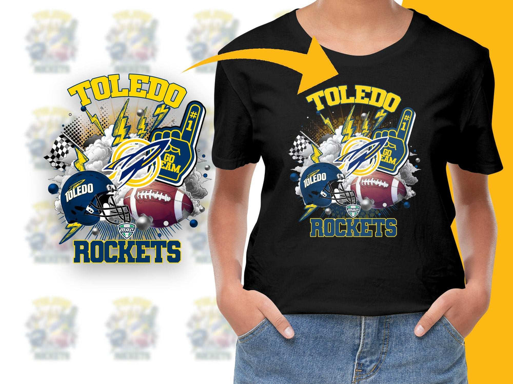 Toledo Rockets Graphic T-Shirt, College Football Sports Fan Tee, Vibrant Team Colors Black Shirt