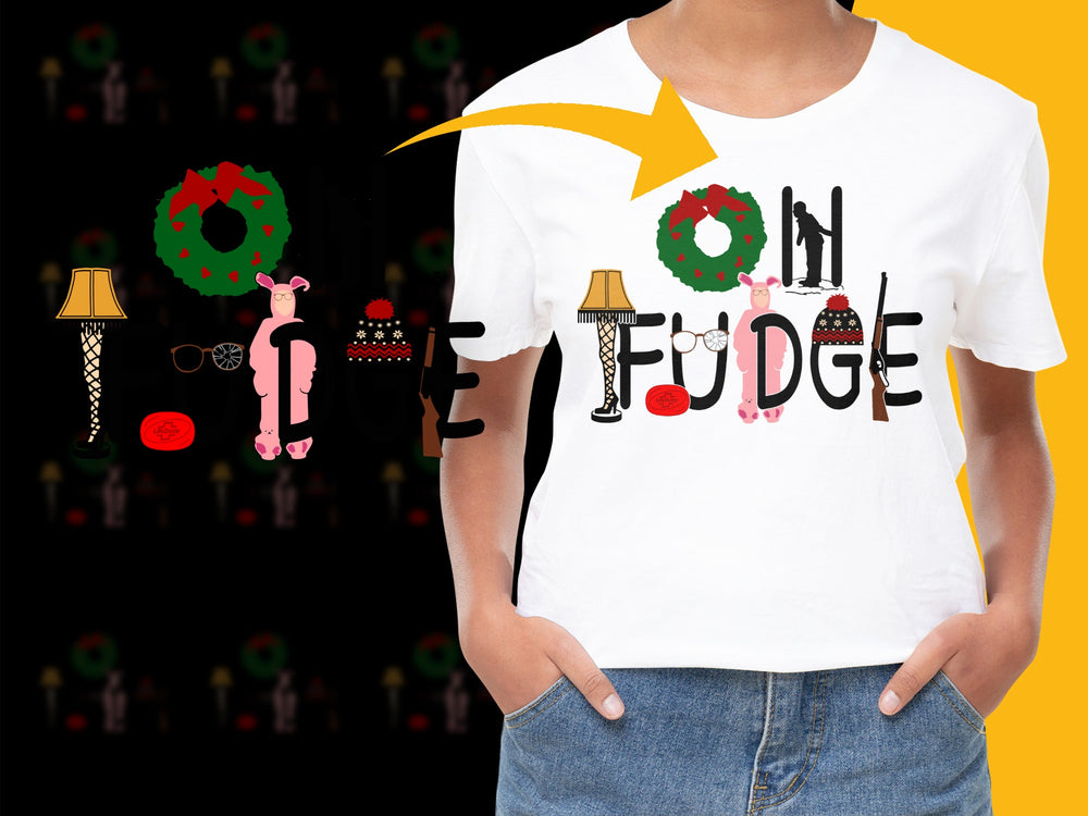 Kids Christmas T-Shirt, Cute I Love Fudge Graphic Tee, Holiday Festive Apparel for Children, Colorful Casual Top