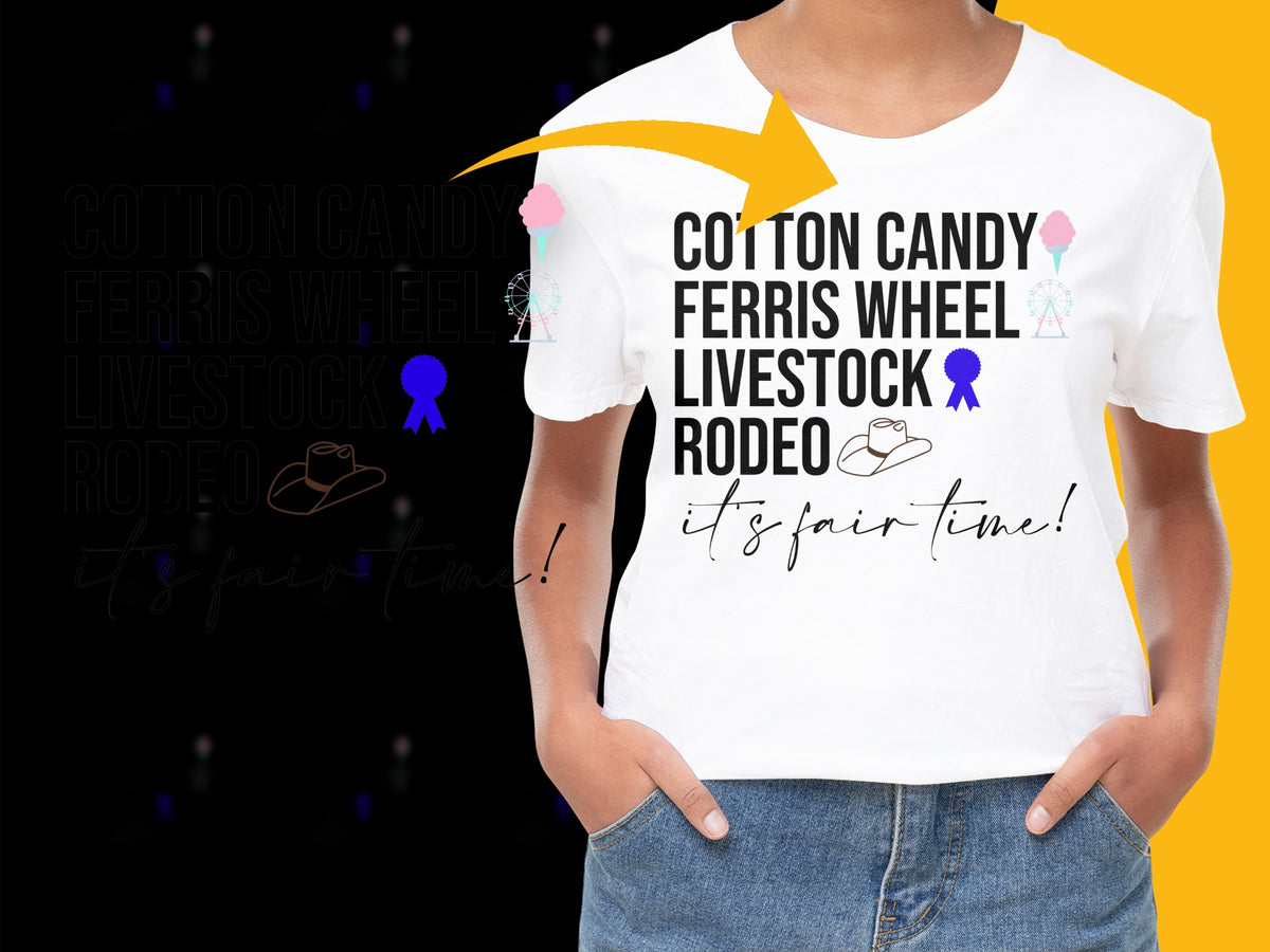 Cotton Candy Ferris Wheel Livestock Rodeo Fair Time Graphic T-Shirt, Unisex Casual Tee for All Ages