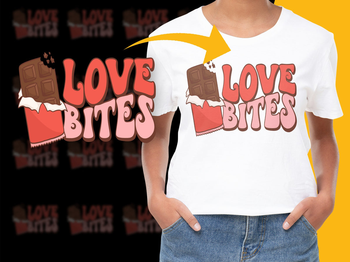 Love Bites Chocolate Bar Graphic T-Shirt, Funny Valentine's Day Tee, Unisex Casual Wear