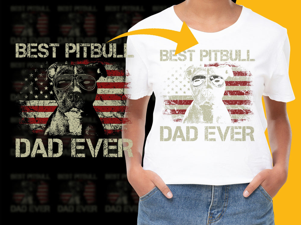 Best Pitbull Dad Ever T-Shirt, American Flag Print, Patriotic Dog Owner Gift, Unique Graphic Tee for Men