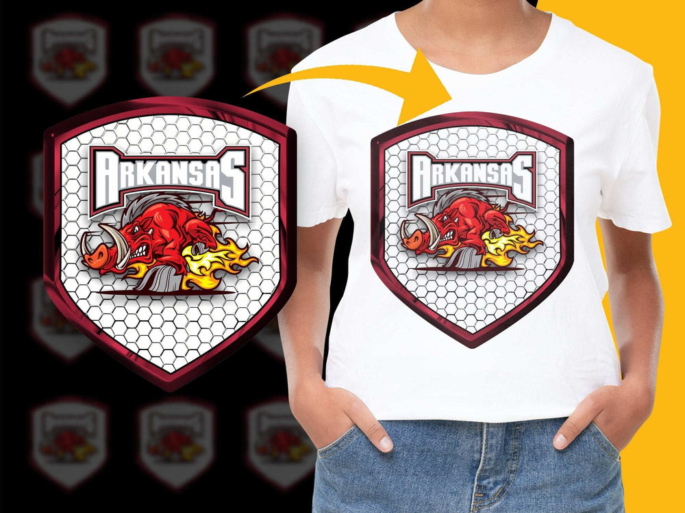 Arkansas Razorbacks T-Shirt, Graphic Tee, College Sports Team, Red and White Logo, Unisex Fashion