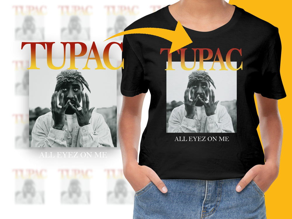 Tupac Shakur T-Shirt, Vintage Rap Tee, Hip Hop Clothing, All Eyez on Me, Music Fan Gift, Unisex Black Shirt