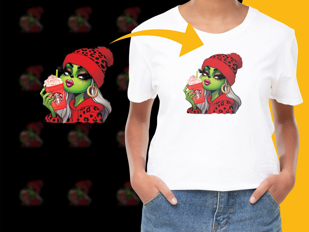Stylish Woman in Red Beret Graphic T-Shirt, Fashion Illustration Tee, Trendy Cupcake Lover Casual Top