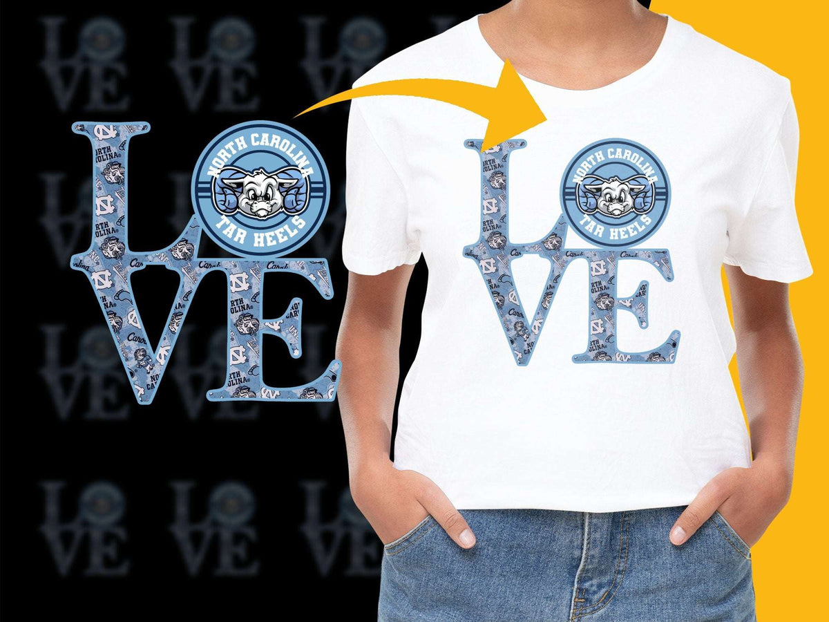 North Carolina Tar Heels Love Graphic T-Shirt, College Sports Fan Apparel, Unisex White Tee