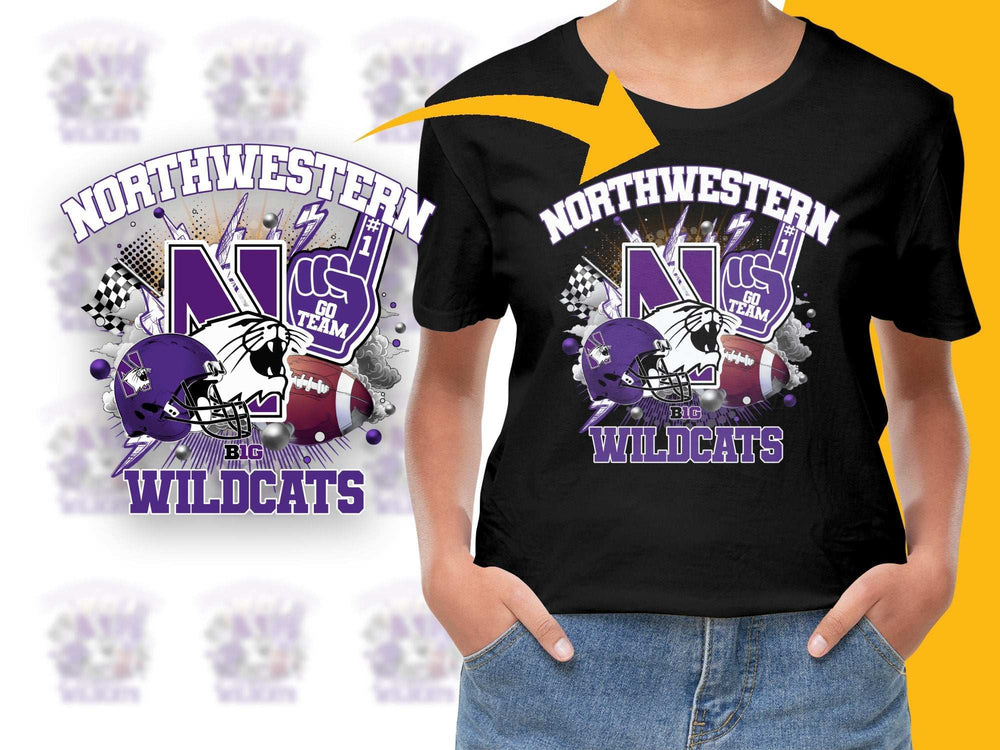 Northwestern Wildcats T-Shirt, College Football Graphic Tee, Sports Fan Apparel, Purple Helmet Design