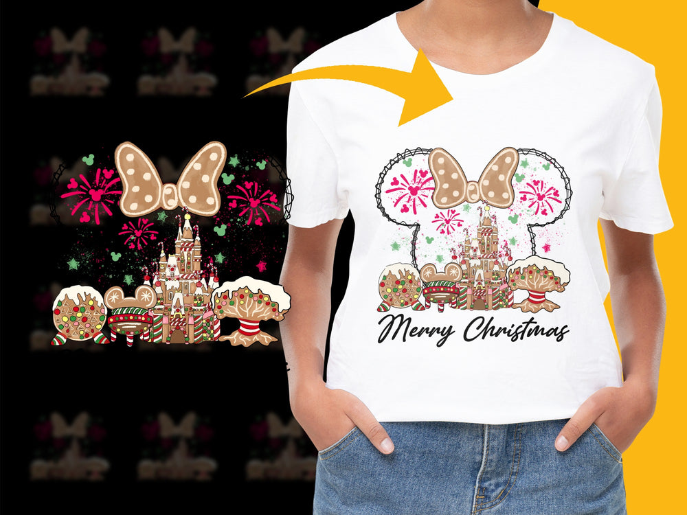 Merry Christmas T-Shirt for Kids, Gingerbread Castle Holiday Tee, Festive Family Matching Outfits