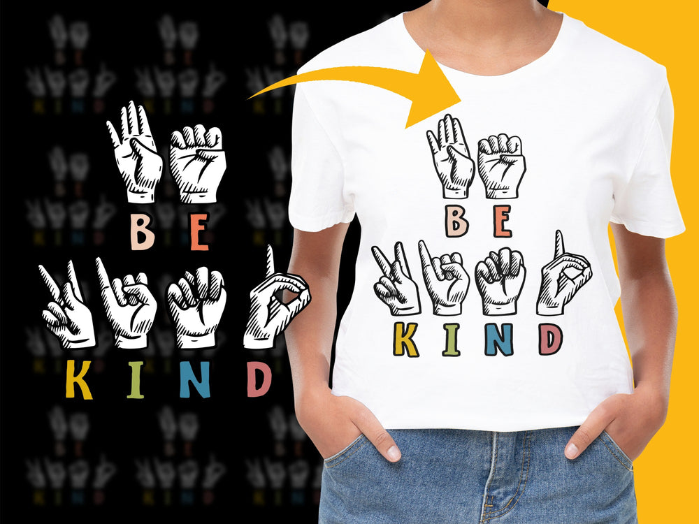 Be Kind Sign Language T-Shirt, ASL Teaching Tee, Inspirational Hand Gesture Shirt, Unisex White Graphic Tee