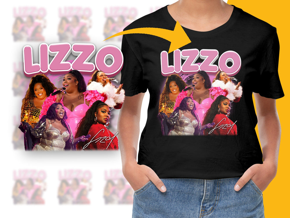 Lizzo Graphic T-Shirt, Pop Music Fan Merchandise, Trendy Concert Tee, Unisex Black T-shirt with Multiple Prints