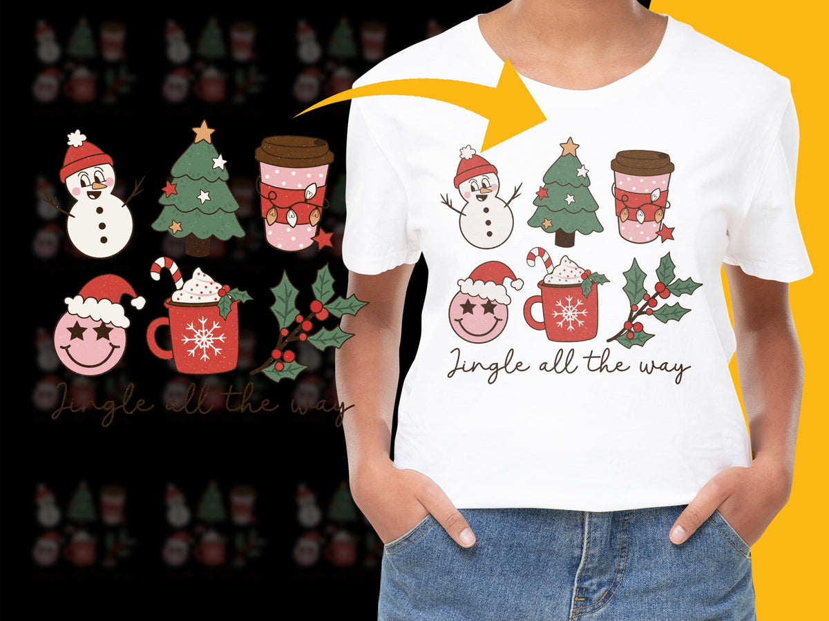 Festive Christmas T-Shirt with Cute Santa and Reindeer Graphics, Holiday Apparel for All Ages, Jingle All the Way