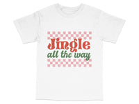 Load image into Gallery viewer, Jingle All The Way Christmas T-Shirt, Festive Holiday Tee, Gingham Pattern, Family Christmas Matching Shirts, Unisex Holiday Apparel
