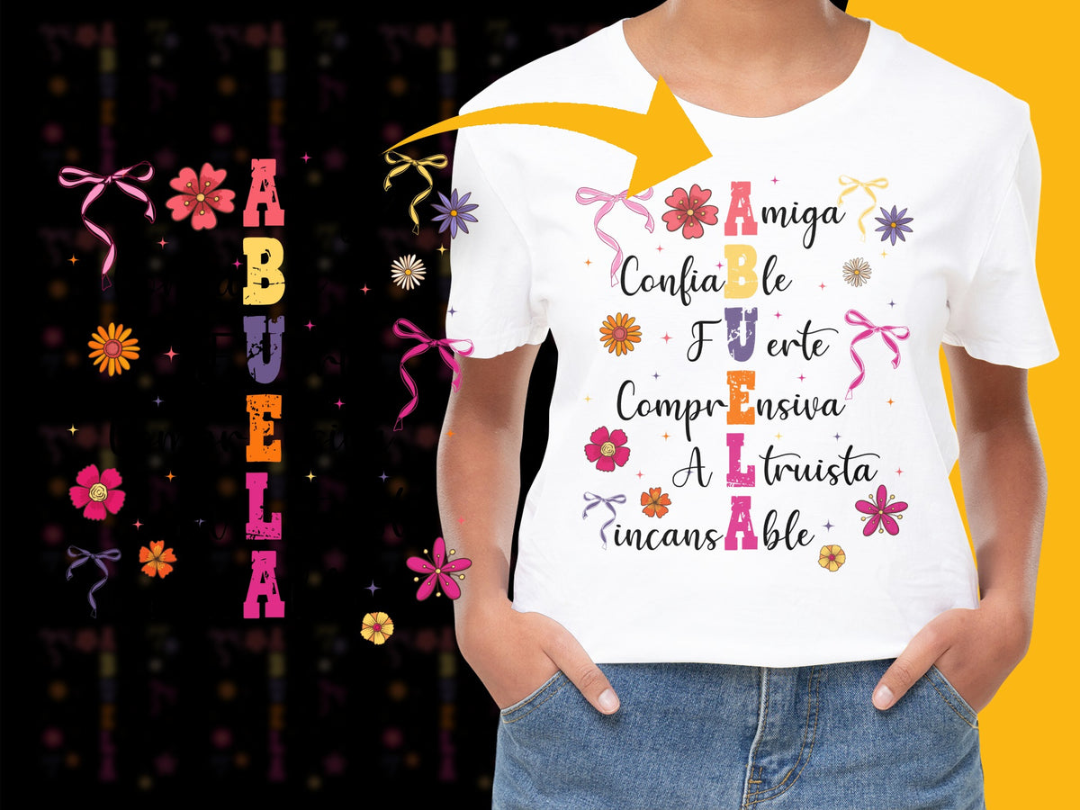 Floral Spanish Inspirational Quotes T-Shirt, Women's White Graphic Tee, Colorful Flowers and Text Design