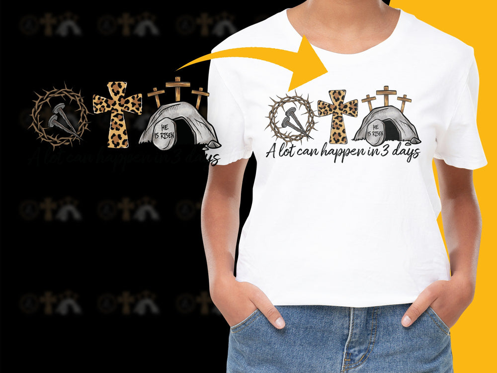 Unisex Graphic Tee 'A Lot Can Happen in 3 Days' Easter Theme, Christian T-Shirt, Religious Apparel, Resurrection Design, Casual Style