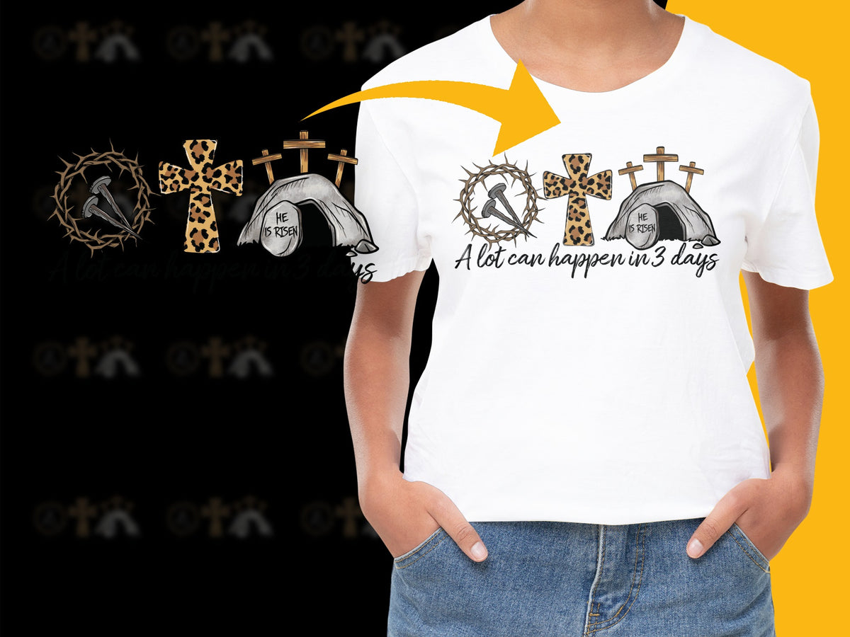 Unisex Graphic Tee 'A Lot Can Happen in 3 Days' Easter Theme, Christian T-Shirt, Religious Apparel, Resurrection Design, Casual Style
