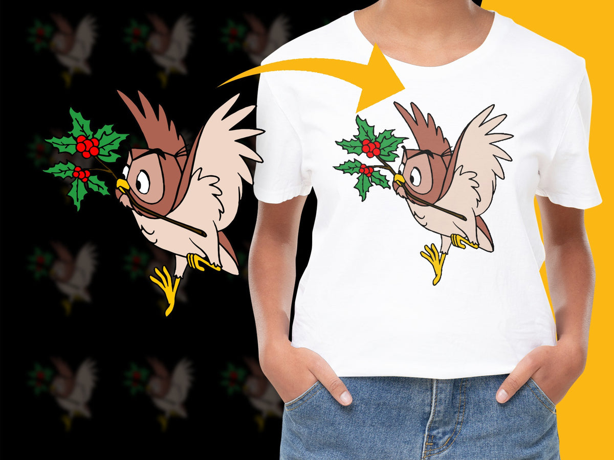 Kids Christmas Owl T-Shirt, Cute Holiday Bird Graphic Tee, Festive Children's Apparel, Winter Fashion Top