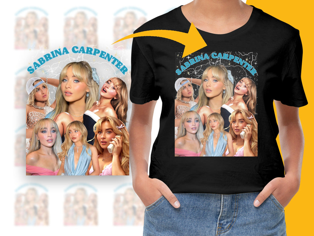 Sabrina Carpenter Fan T-Shirt, Multiple Poses Collage Design, Trendy Pop Star Graphic Tee, Gift for Music Lovers