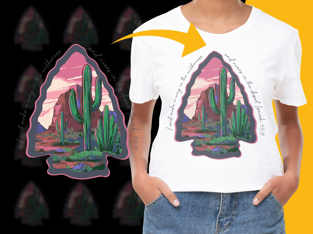 Desert Cactus Sunset Graphic T-Shirt, Vibrant Nature Illustration, Trendy Botanical Tee, Soft Cotton, Unisex Fashion Top