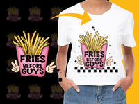 Load image into Gallery viewer, Kids&#39; Fries Before Guys T-Shirt, Fun Food Graphic Tee, Casual White Top for Children, Quirky Statement Shirt
