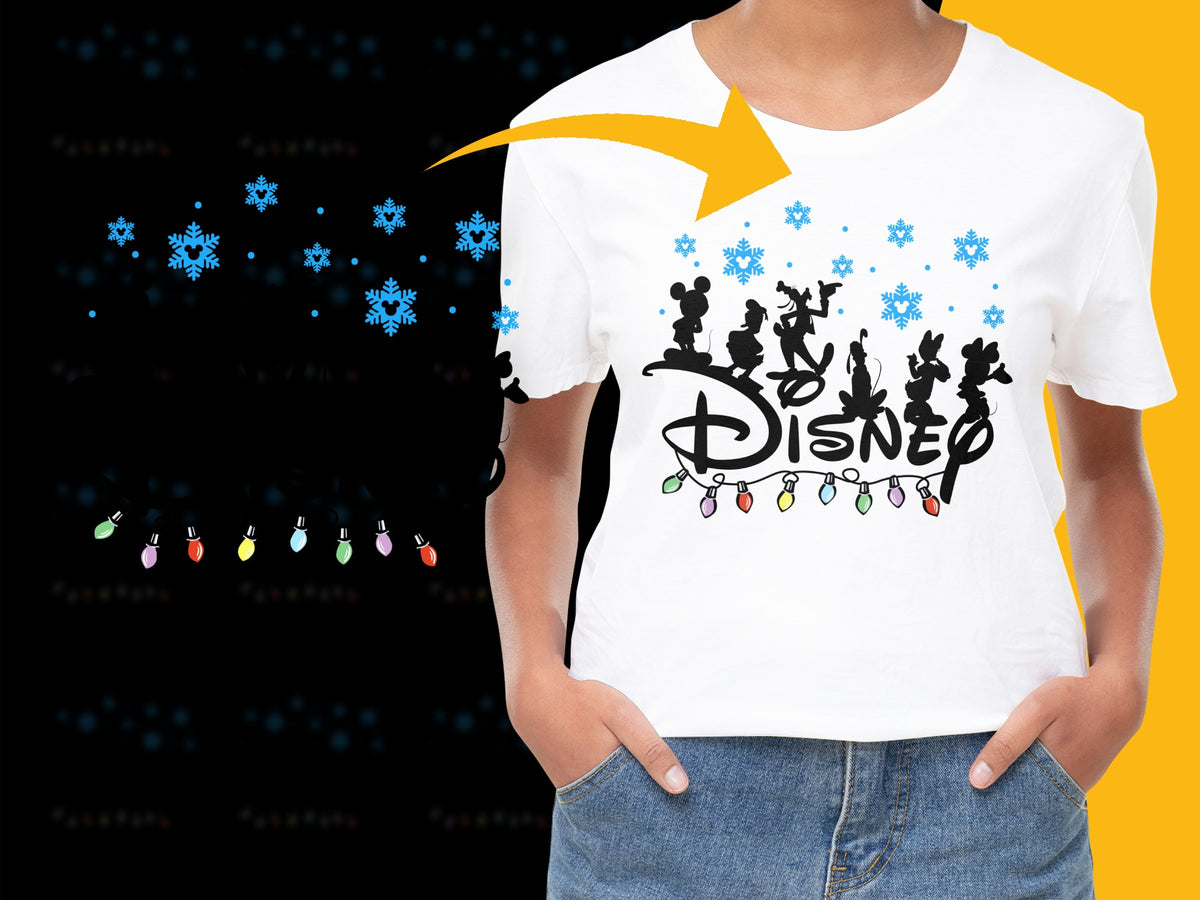 Disney Inspired Christmas T-Shirt, Holiday Family Tee, Snowflakes and Lights Design
