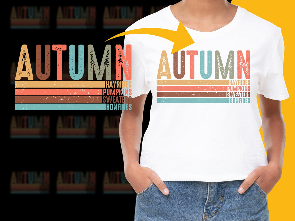 Autumn Inspired T-Shirt, Colorful Fall Season Hayrides Pumpkins Sweater Design Tee