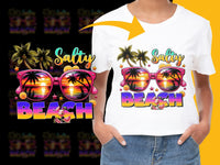 Load image into Gallery viewer, Salty Beach Graphic T-Shirt, Colorful Summer Tee, Tropical Palm Trees and Sunglasses Design, Unisex Fashion